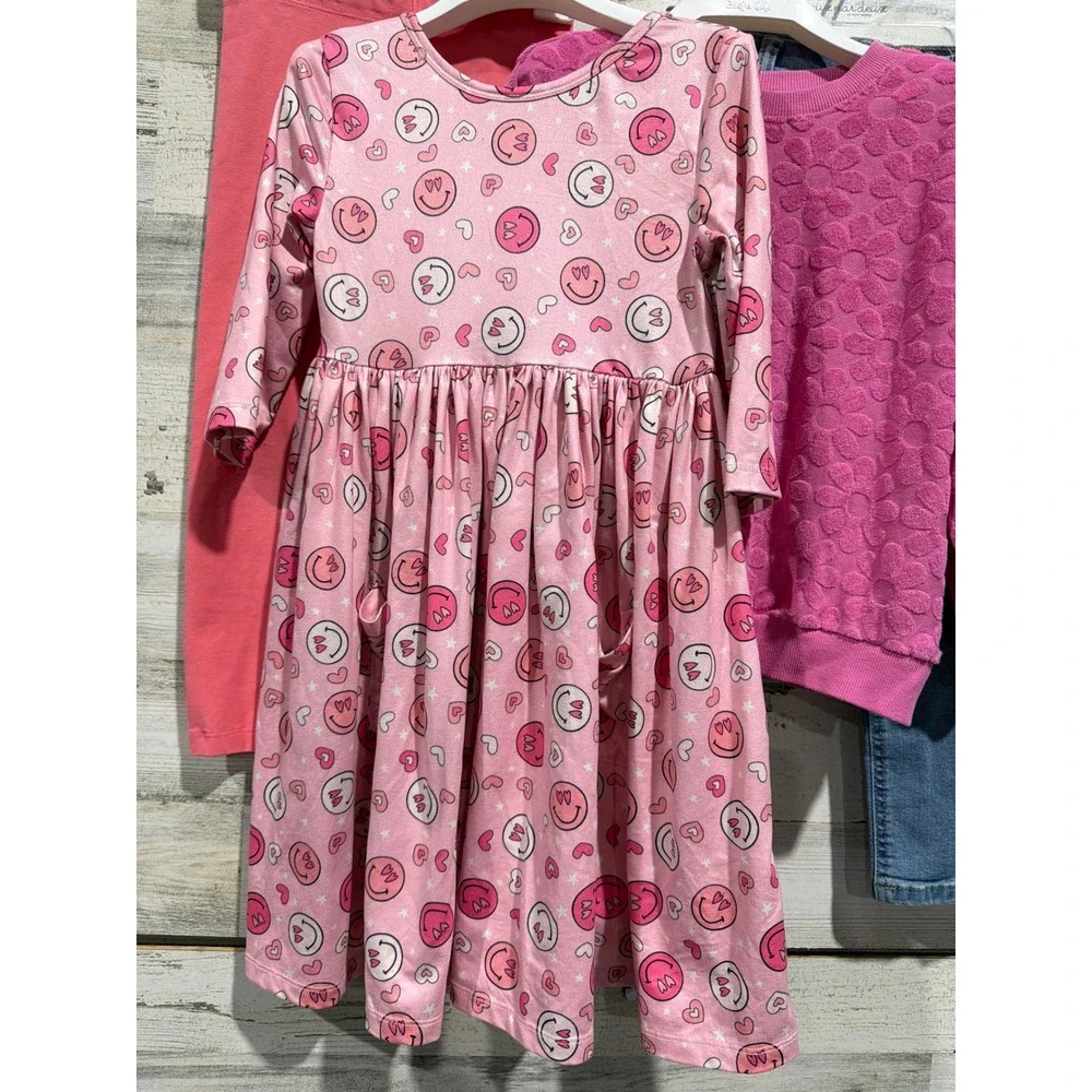 TEA MILA & Rose Jumping Bean Old Navy Girls Size 5 Pink Smiley Floral Bundle EUC